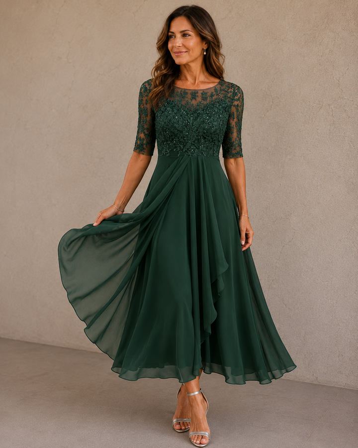 Celeste | Abito in Pizzo e Chiffon